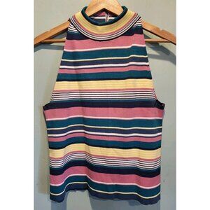 Maeve Multicolor Stripe Sleeveless Knit Mock Neck Top Sz L